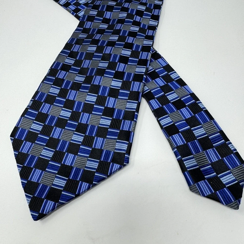 Burma Bibas Tie Mens One Size Blue Check Plaid 100% Silk Necktie Classic